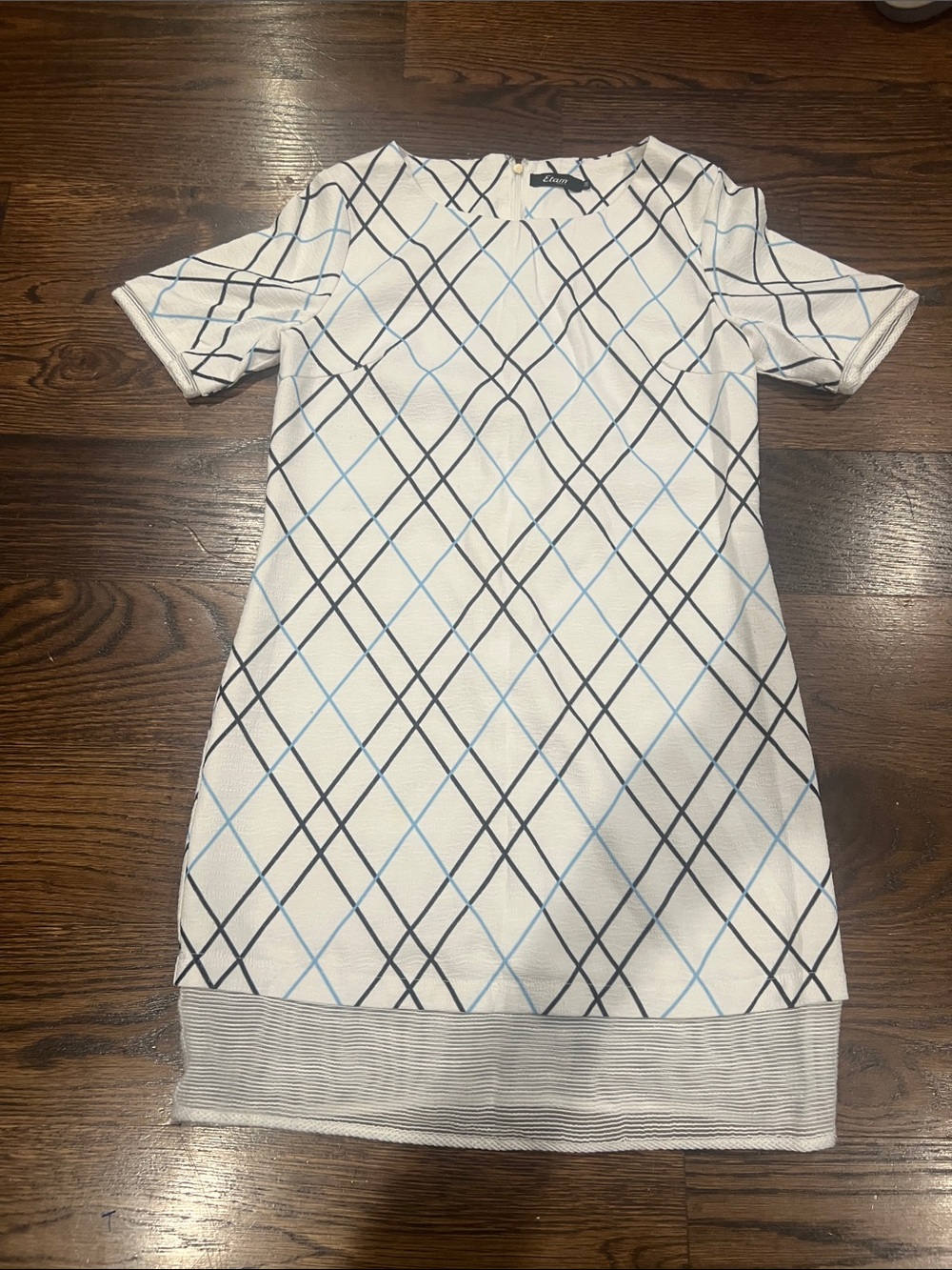 White Argyle-Grid Short Sleeve Mini Dress